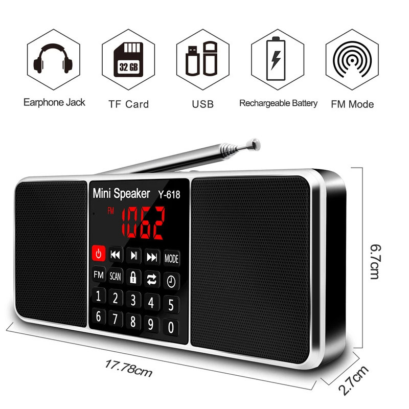 Digital FM Radio Receiver Speaker Stereo MP3 Player Support TF Card USB ...