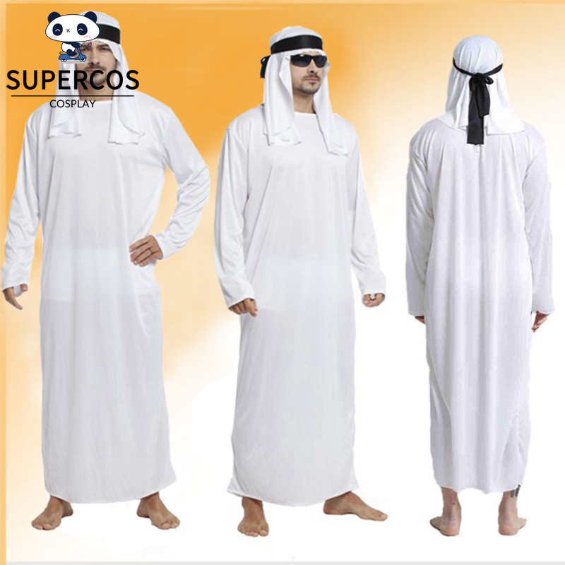 Arab Prince Costume Male Middle East Cosplay White Robe Carnival Fancy ...
