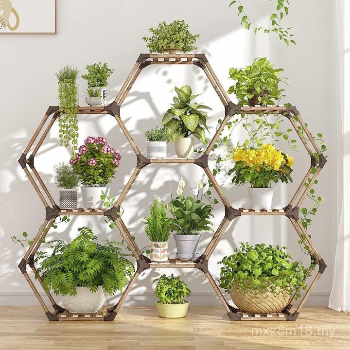 Rak bunga balkoni kayu solid banyak lapisan succulents rak bunga ...
