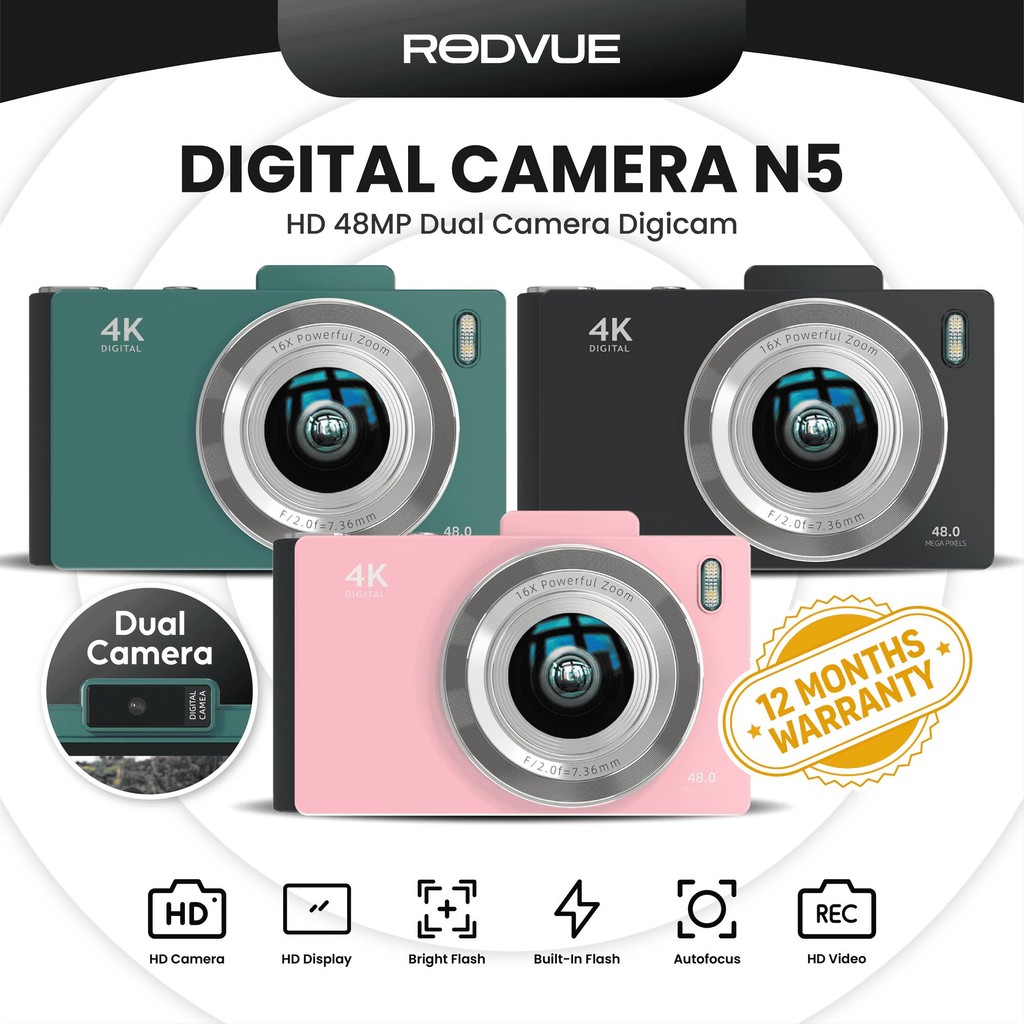 RODVUE Double-Lens Digital Camera N5 – 48MP & 16x Zoom Built-in Flash ...