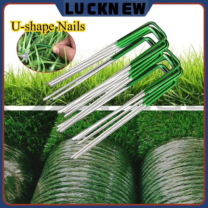 100Pcs Artificial Fake Grass Staples U-shape Pins Nail Metal Galvanised ...
