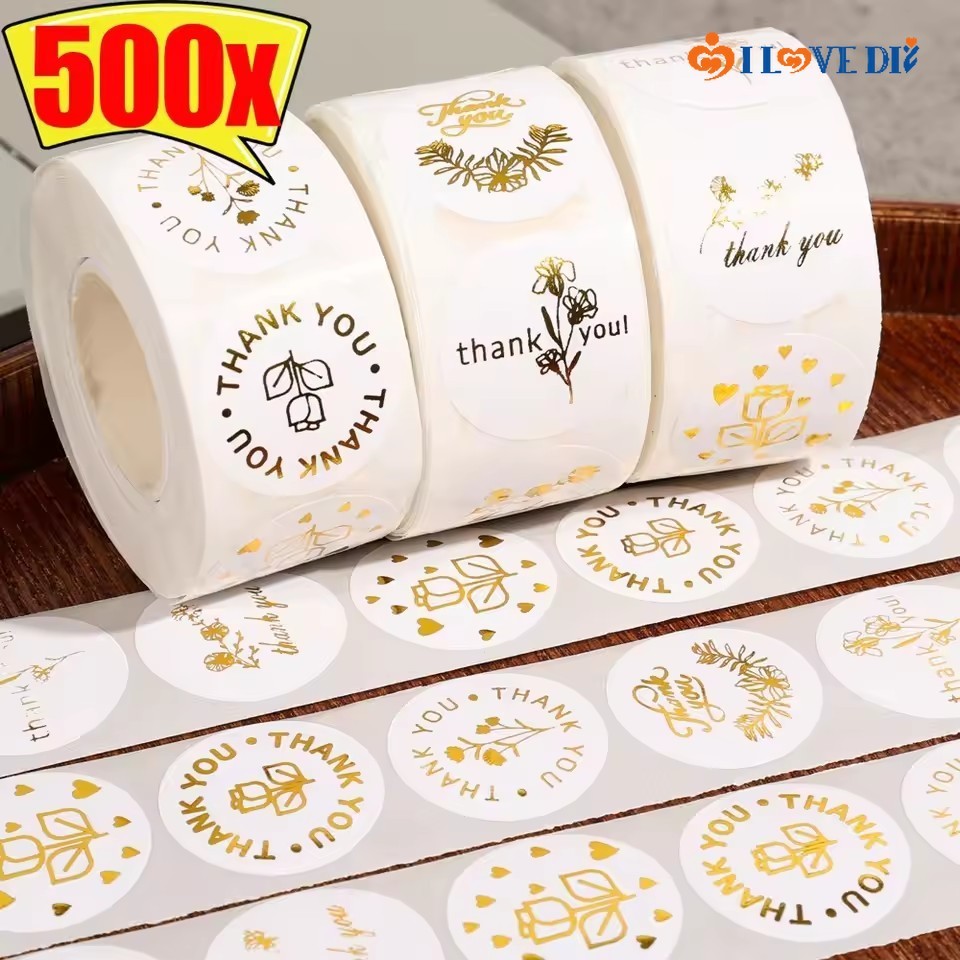 500pcs Gift Sealing Thank You Stickers - Gold Foil Envelope Decals ...