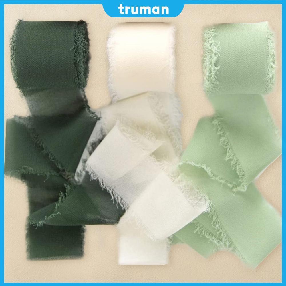 3 Roll Hand Torn Chiffon Ribbon Solid Color Silk-Like Soft Ribbon Wear ...