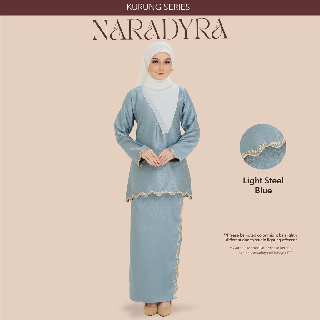 KURUNG NARADYRA Baju Kurung Kedah Baju Wanita Muslimah Sutera Sulam Floral Long Sleeves Minimalist
