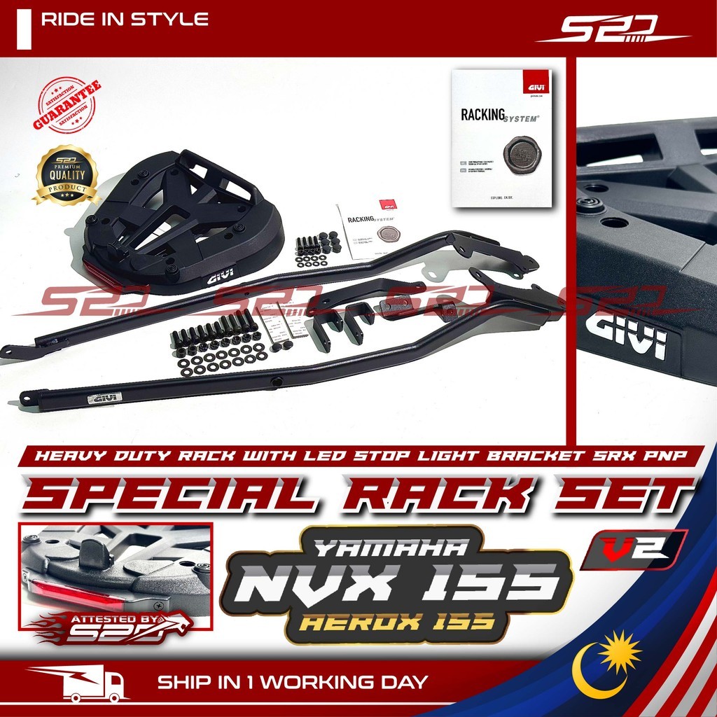 Special Rack Set GIVI NVX 155 V2 NVXV2 AEROX Heavy Duty Rack With LED ...