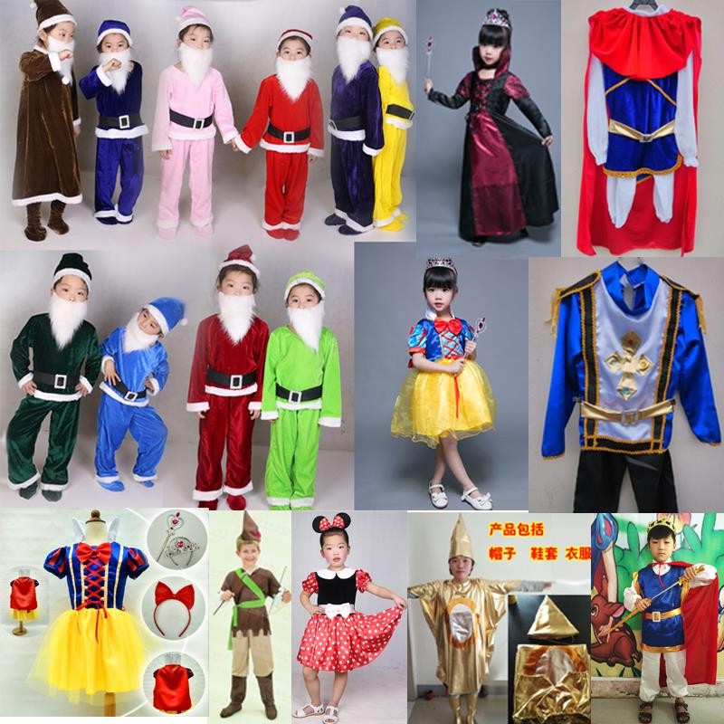 Halloween Snow White and 7 Seven Dwarfs Costumes Children Hunter Queen ...