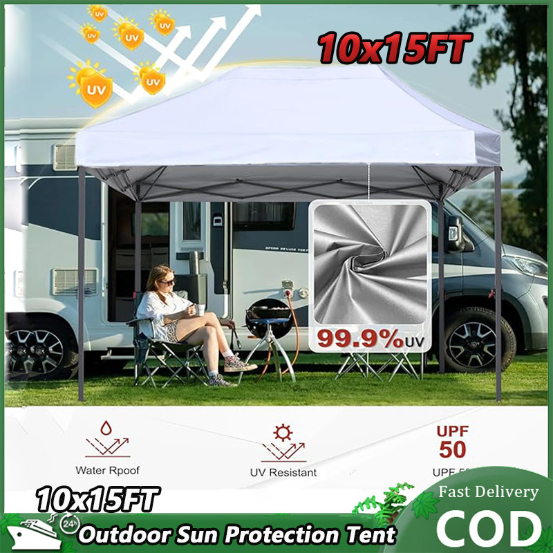 10x15 White Heavy Duty Canopy Black Rod Portable Canopy Tent Folding ...