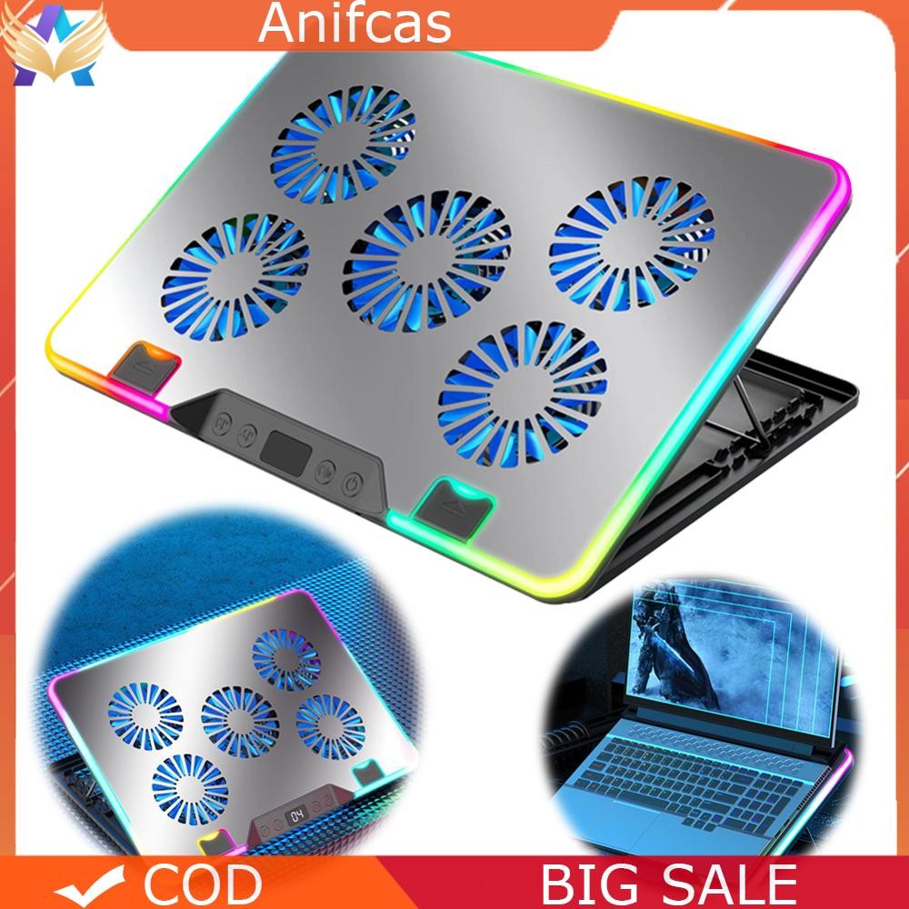 Laptop Cooling Pad with 5 Quiet Fans RGB Notebook Stand for 11-17.3 ...