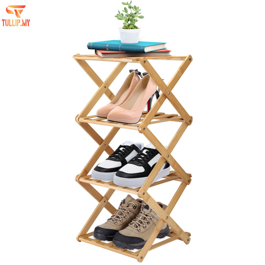 4 Tier Portable Folding Shoe Storage Rack, Without Installation Free ...