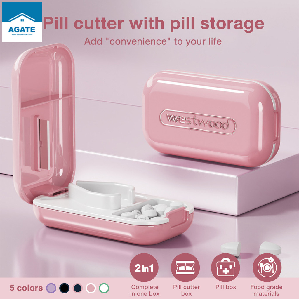 2IN1 Medicine Cutting Case Pill Dispenser divider Storage Pemotong ubat ...