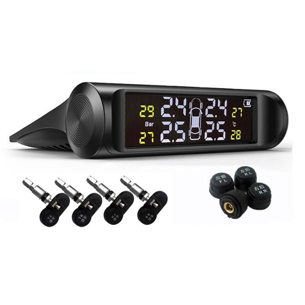 Solar Power USB TPMS Car Tire Pressure Monitoring System LCD 4 External ...