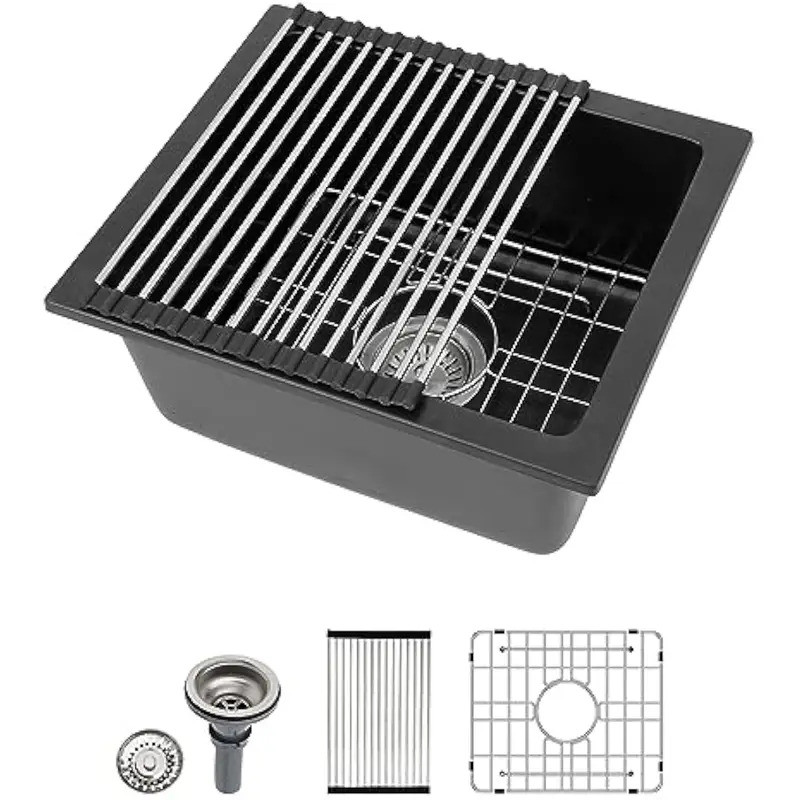 Lonsince Black Bar Sink Undermount,16 X 18 Inch Small Composite Bar - View #4
