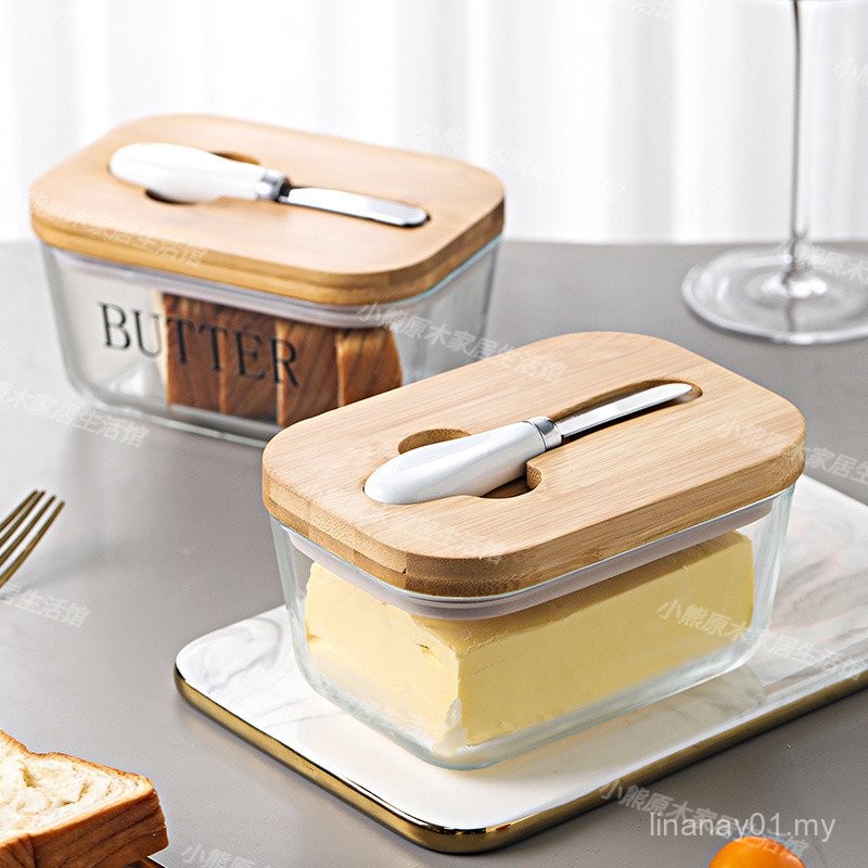 Rectangular Glass Butter Box Sealed Jar Butter Box with Ceramic Western ...