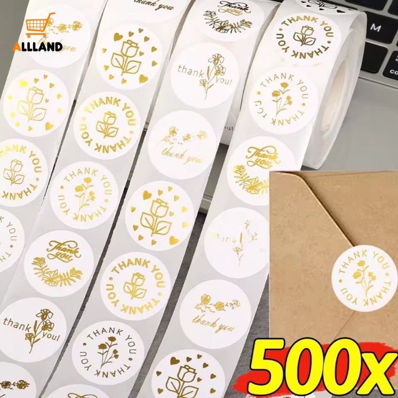 500PCS Gold Foil Thank You Stickers - Round Self Adhesive Gift Card Box ...