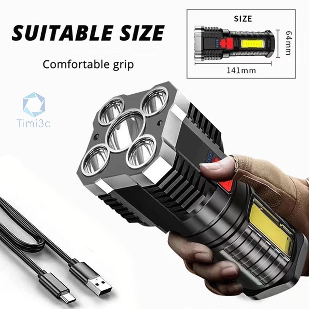 Lampu Senter Super Bright 5-Core P1000 Led dengan Pengisian USB Charger ...