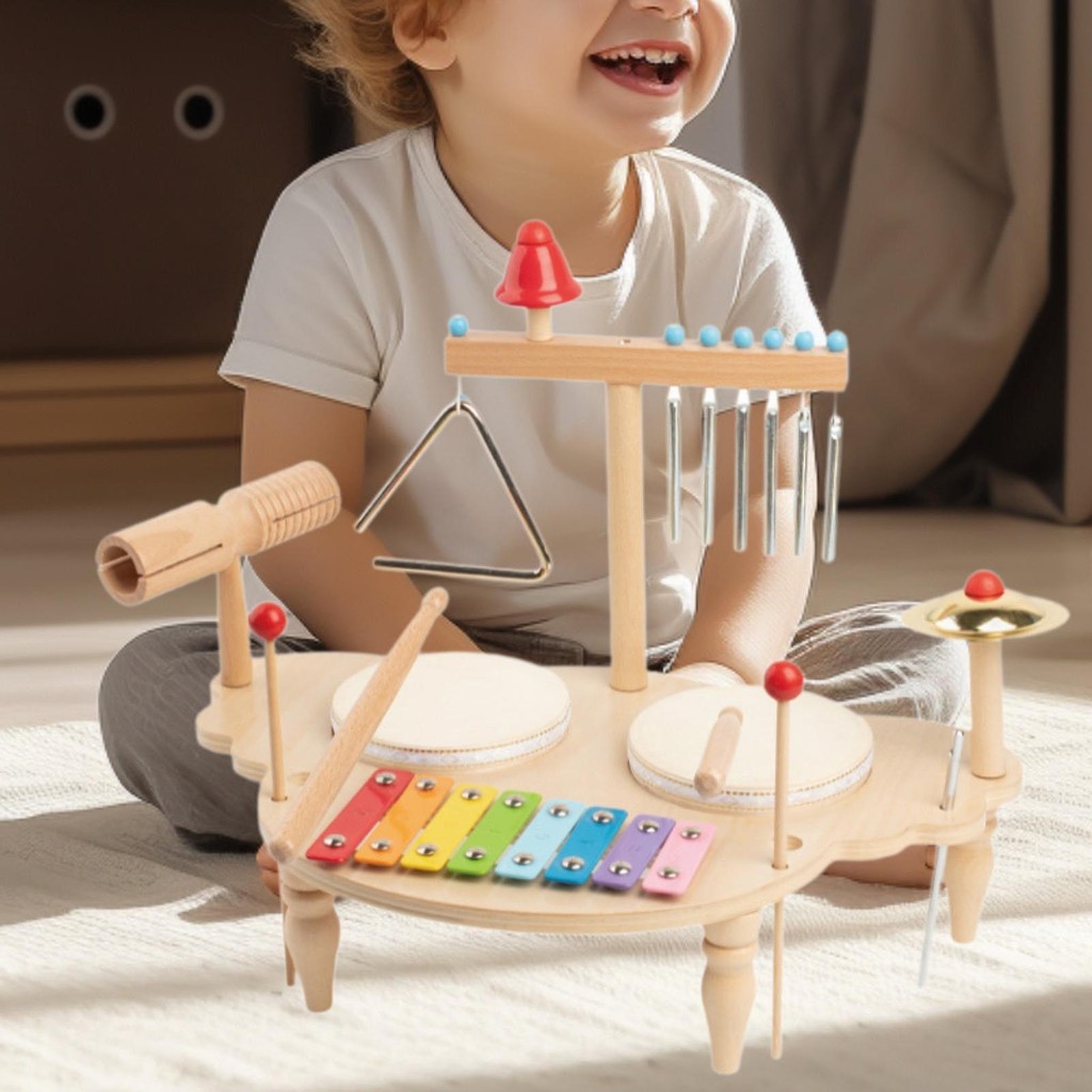 [uguuiya] Wooden Musical Instruments Kids Drum Set Learning Toy ...
