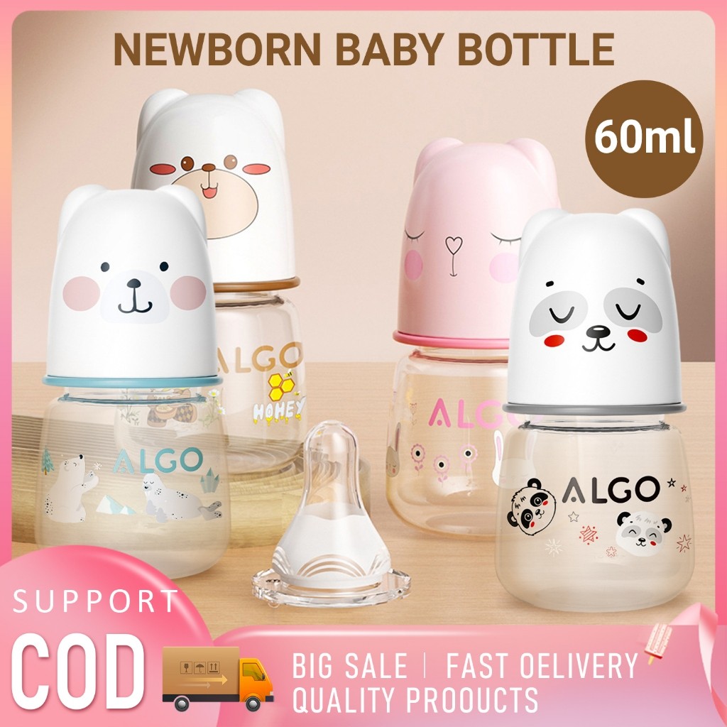 MAQ 60ml Transparent Baby Feeding Bottle with Blue Cap & Rattle BPAFree Soft Silicone Nipple