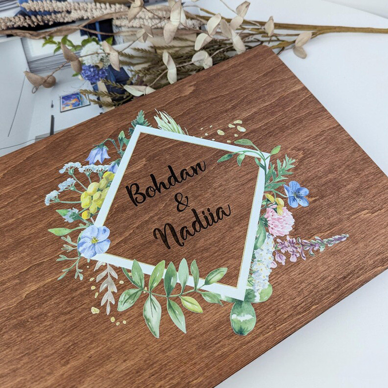 [Customized] Wooden Wedding Guest Book - Personalized Laser Engraved ...