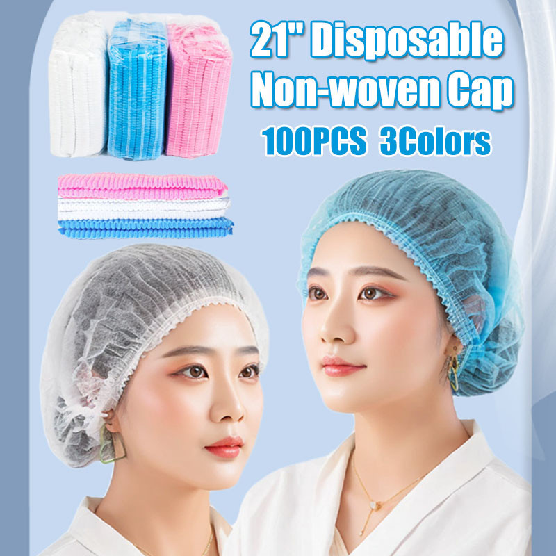 100 Pcs Penutup Kepala Disposable Double Ribs Hair Head Cover Cap Net ...