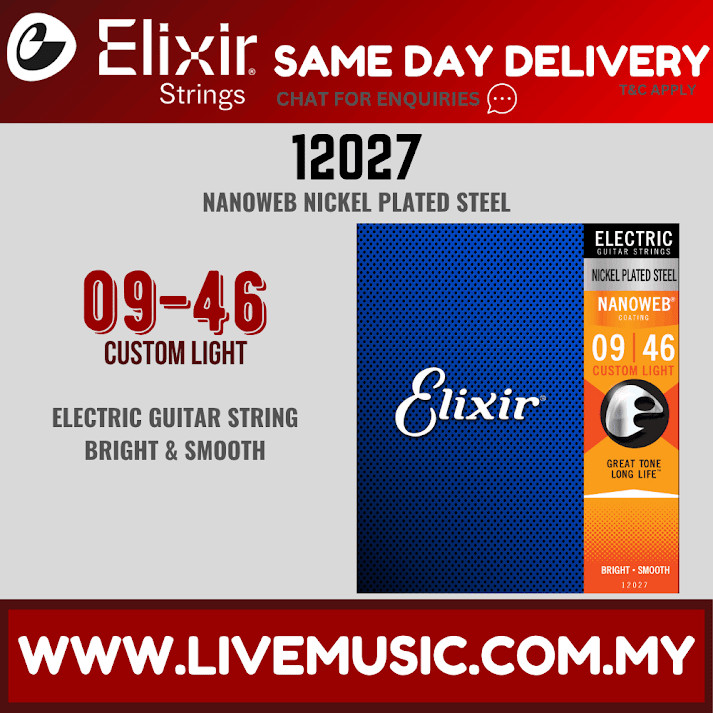 Elixir 12027 Nanoweb Coated Electric Guitar String, Custom Light (9-46 ...
