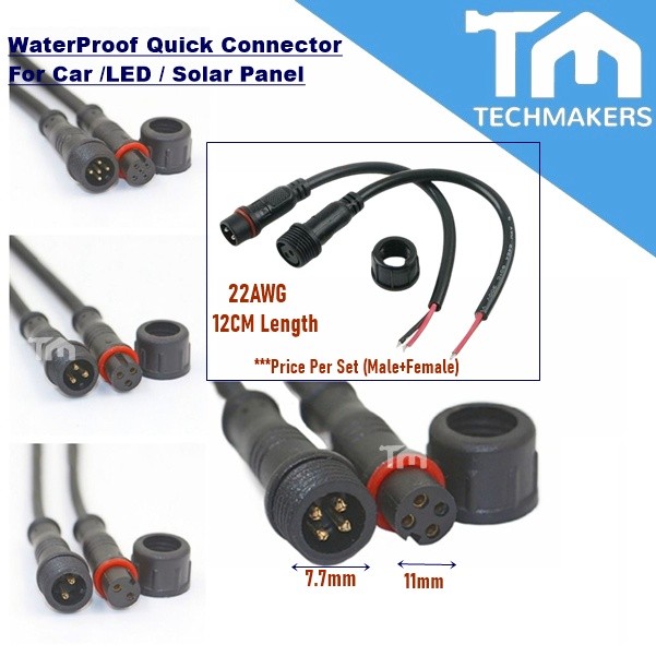 Waterproof DC Quick Connector Cable (Male & Female) 22AWG  12cm for Car, LED & Solar Panel