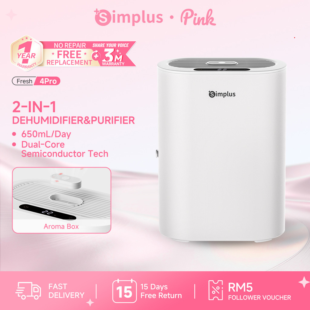 【New Advanced Version】Simplus Pink 2-in-1 Dual-Core Dehumidifier丨650ml ...
