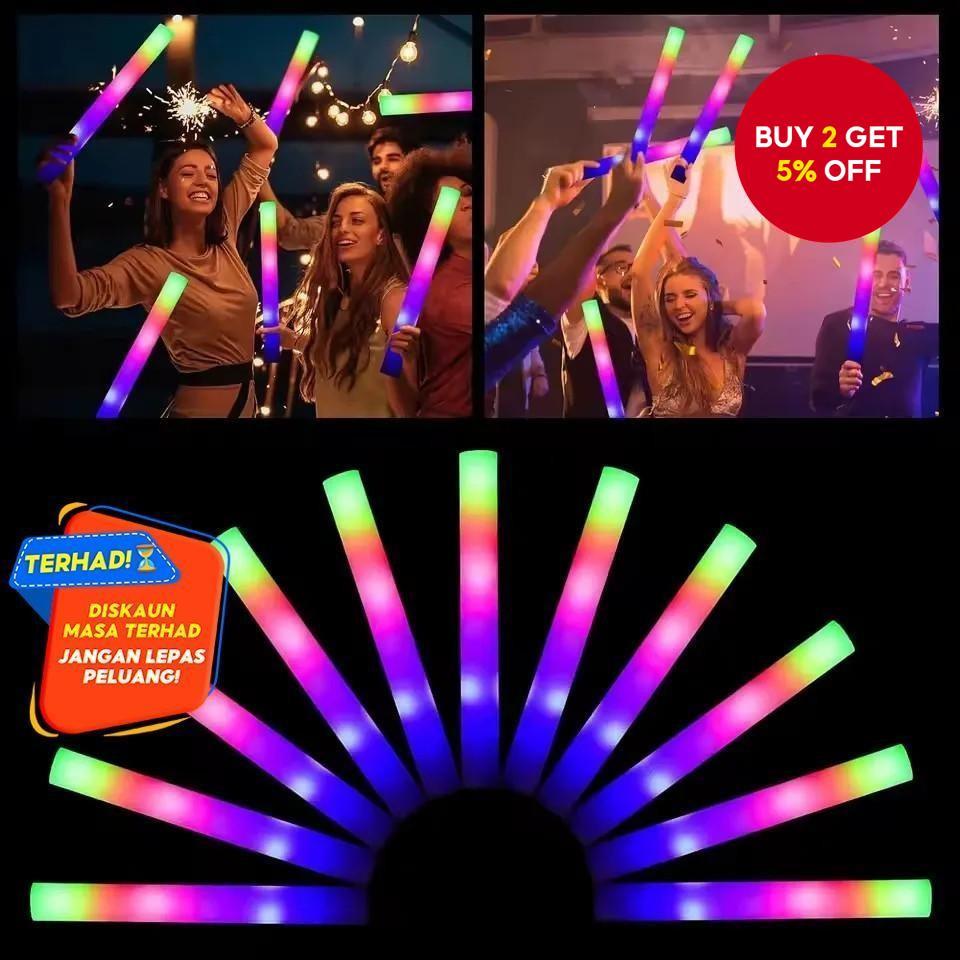 Bulk Colorful RGB LED Glow Foam Sticks for Party Xmas Birthday Wedding ...