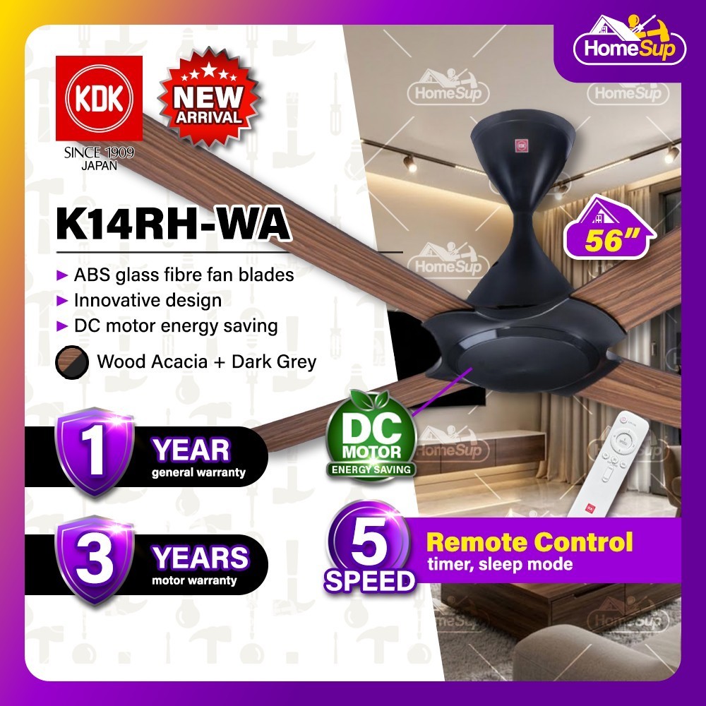 KDK K14rh-wa Ceiling Fan – 56 Inch, Dc Motor, Dark Grey & Wood Acacia ...