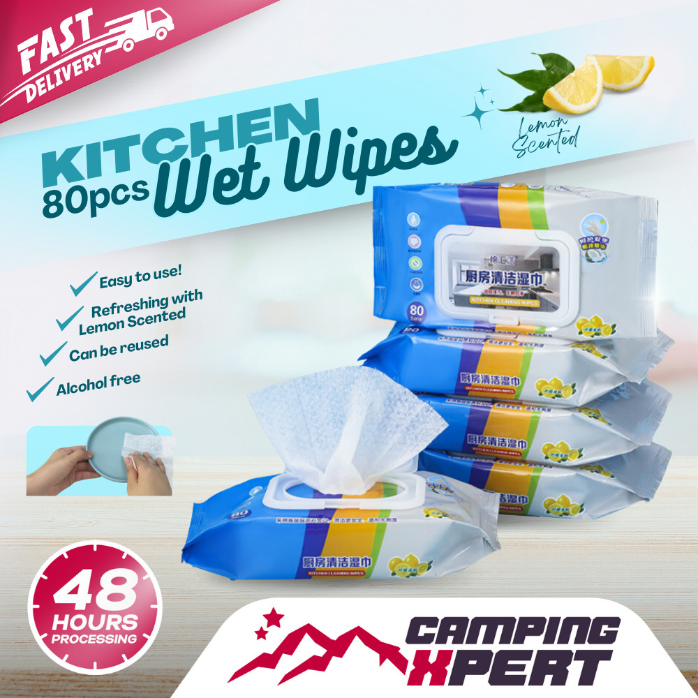 80pcs Kitchen Wet Wipes Cleaning Tissue Lemon Scent Heavy Duty Reusable ...