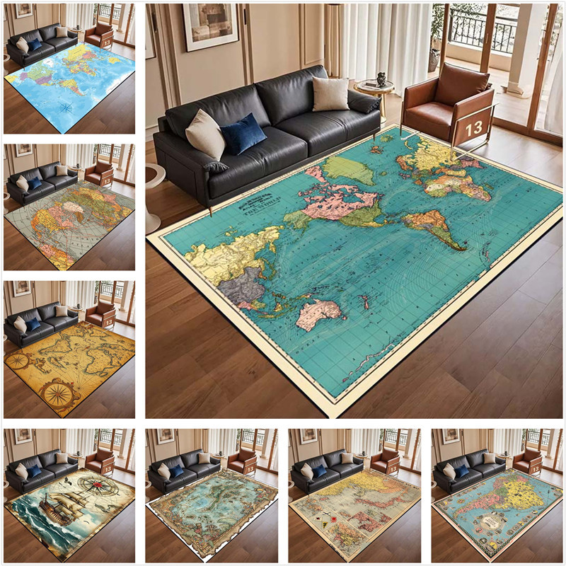 Glowing World Map Black Carpet Mat Modern Style Living Room Rug with ...