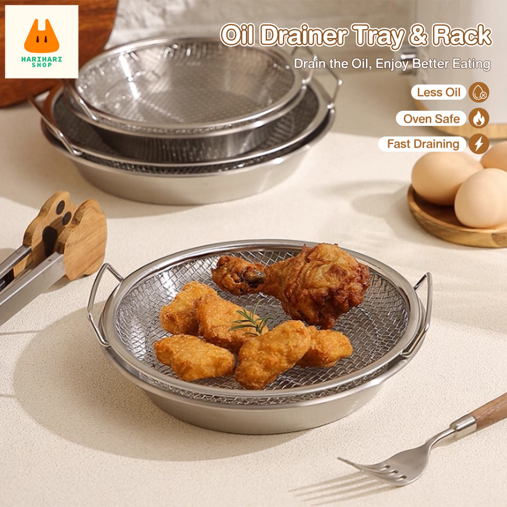 Stainless Steel Frying Oil Drain Rack Mesh filter basket with tray ...