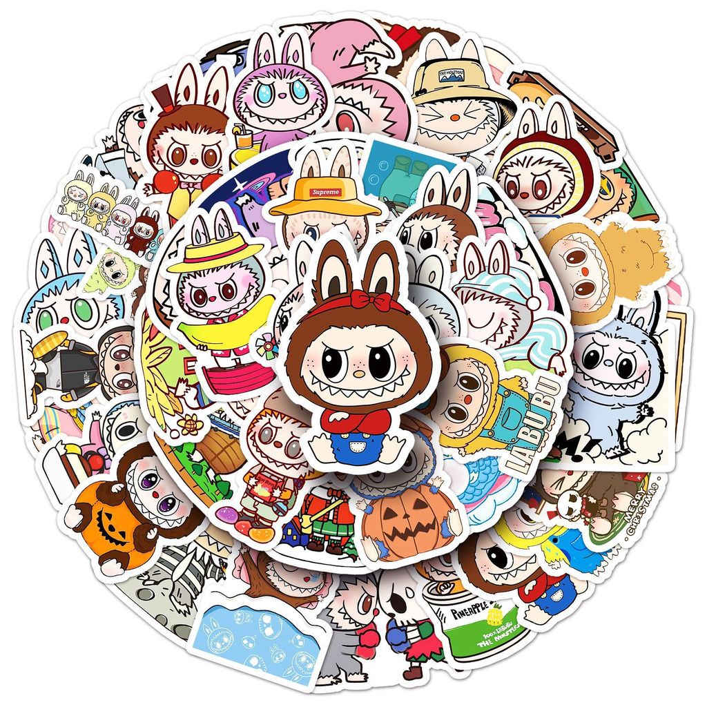 50 Sheets Labubu Stickers Labubu Cute Cartoon Rabbit Elf Day Group ...