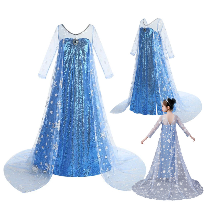Frozen 2 Elsa Anna Princess Dress Kids Sparkling Blue Princess Gown with  Glitter Sash Cape Halloween Christmas Party Costume For Childs 3-12Years |  Shopee Malaysia