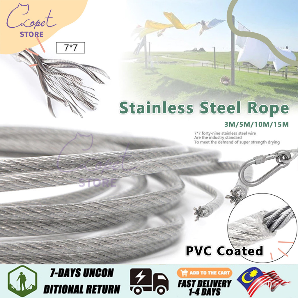 Heavy Duty Stainless Steel Drying Rope PVC Coated High Weight Capacity ...