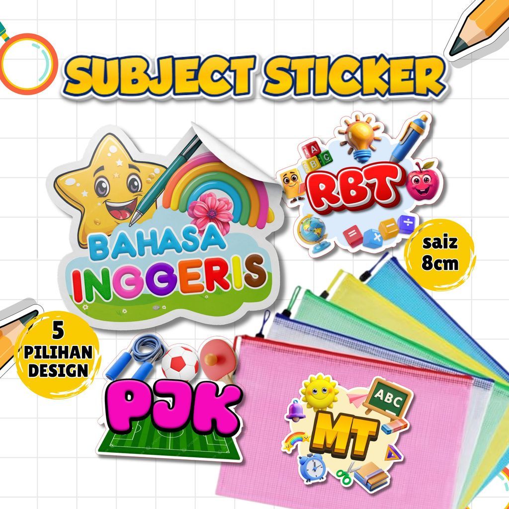 Sticker subjects for school file folder label sticker pelekat mata ...