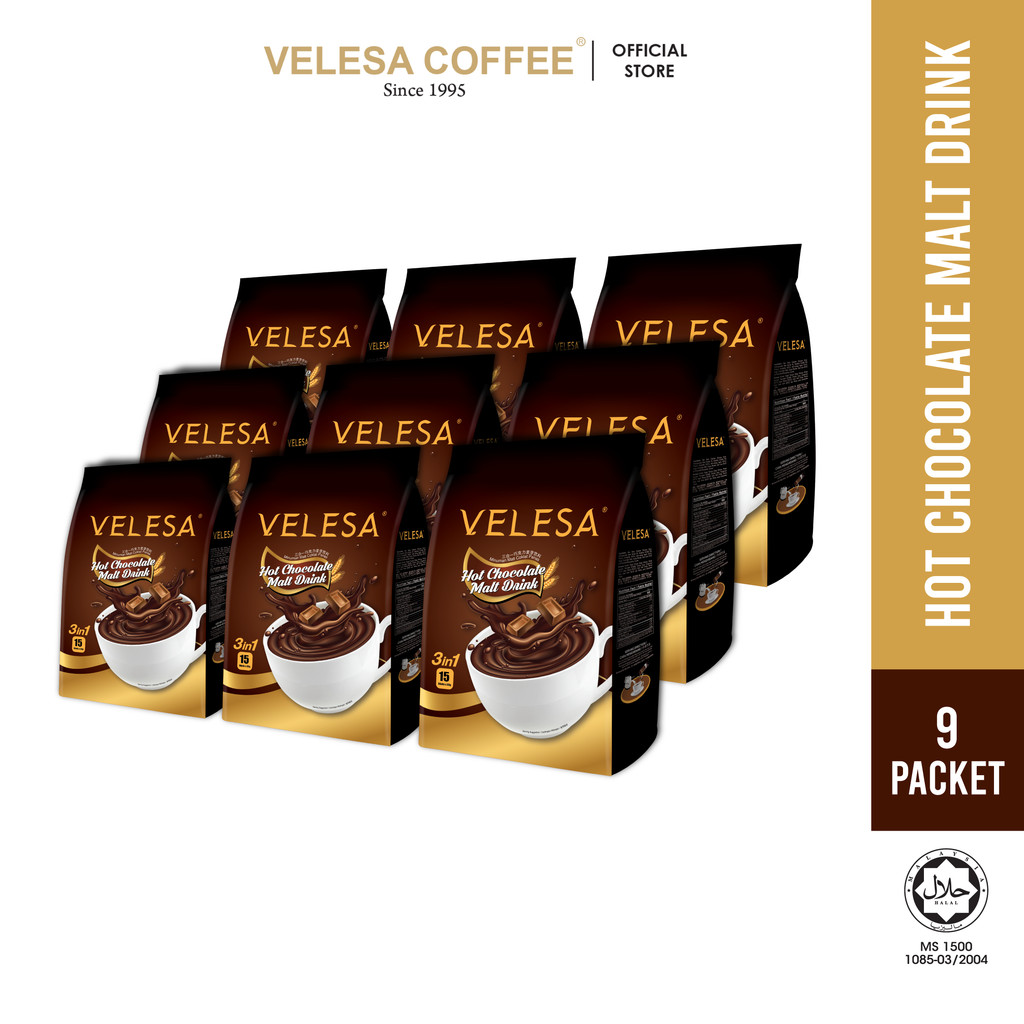 VELESA Hot Chocolate Malt Drink 3in1 (Bundle of 9) [33g x 15s x 9 pack ...