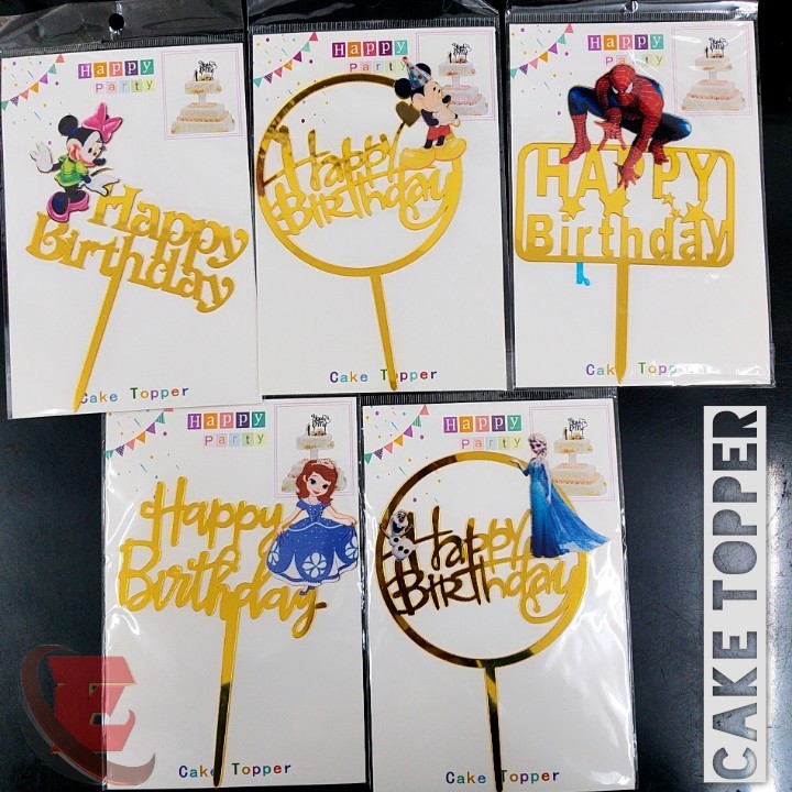TOPPER KEK Akrilik (BIRTHDAY) | KARTUN | ELSA / SPIDERMAN / SOPHIA ...