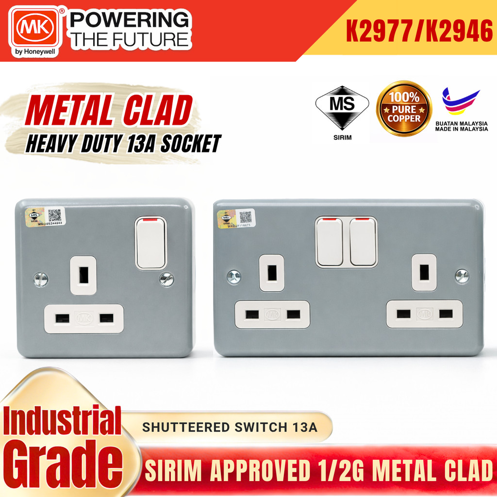 MK K2977 K2946 1Gang/2Gang Metal Clad 250V 13A Electric Power Socket ...