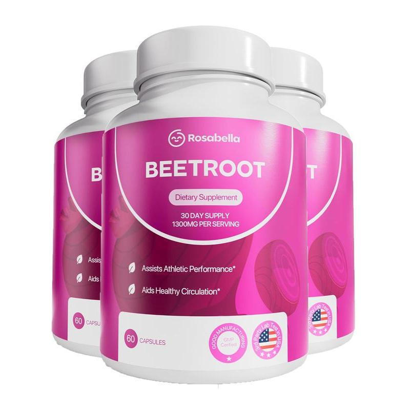 3 Packs of Rosabella Organic Beetroot Capsules (1300mg), Promote Blood ...