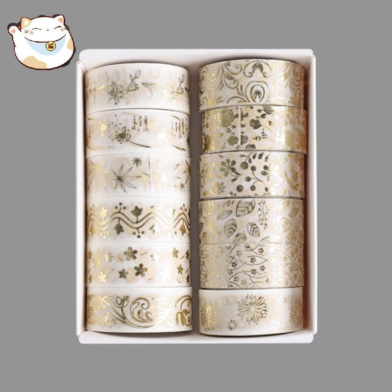12-Roll Washi Tape Set - 15mm Wide Gold Patterned Decorative Tape And ...