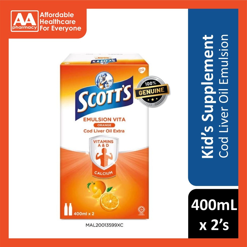 Scott's Cod Liver Oil Extra Emulsion Vita (Orange Flavour) 400mLx2's ...
