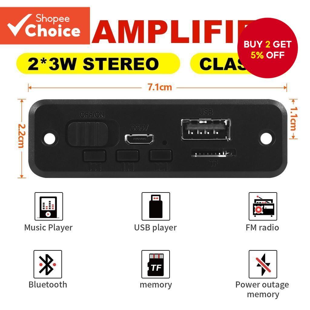 6W Amplifier MP3 Player Decoder Board 5V Bluetooth 5.0 Lossless Format ...