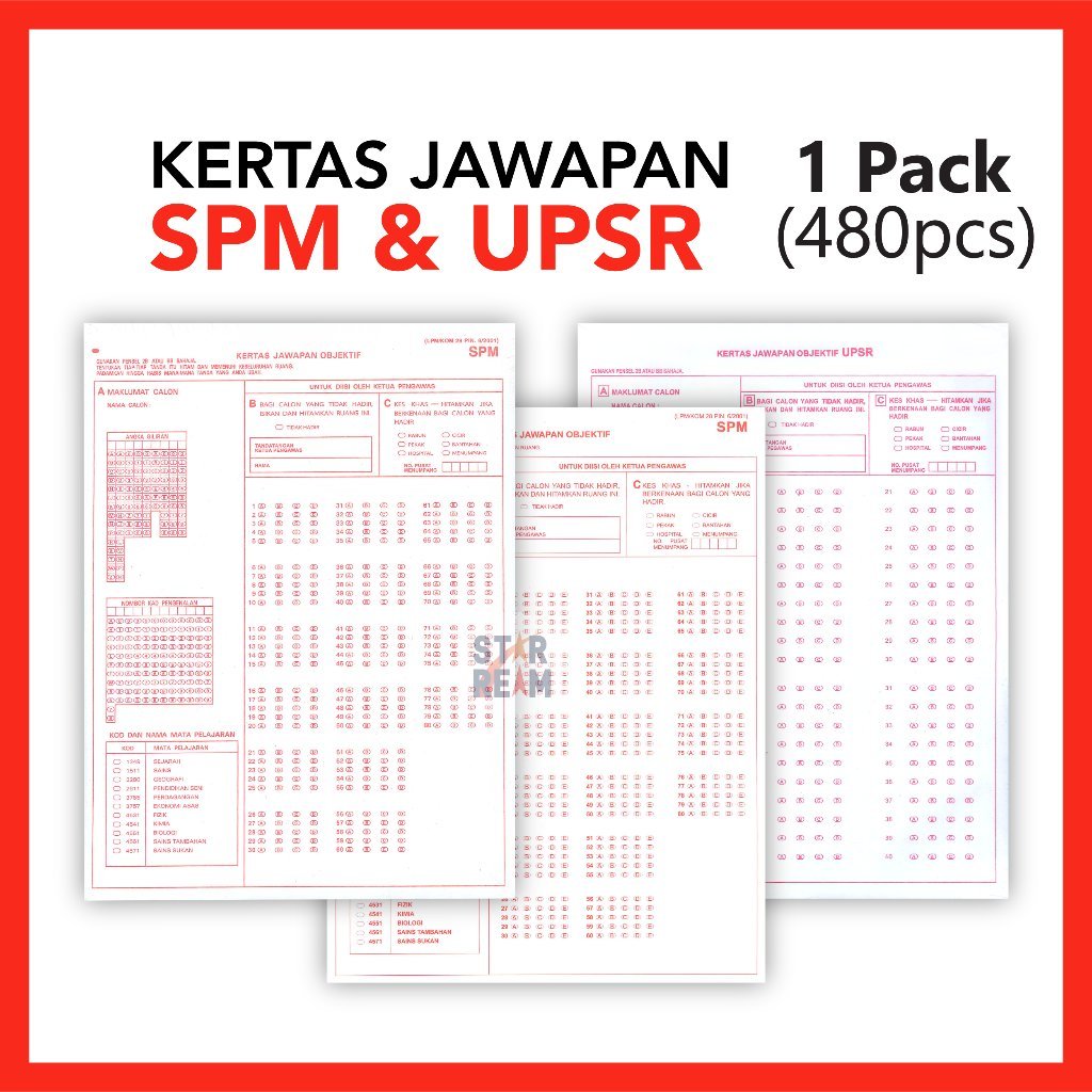 SPM Objective Answer Sheet /Kertas Jawapan Objektif SPM UPSR A4 (480 ...