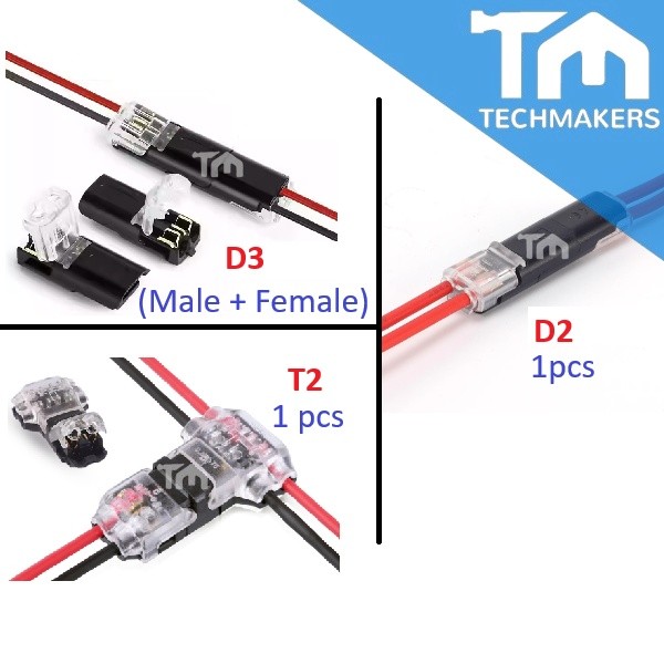 Quick Splice Wire Connectors Set D2, D3 Male & Female, T2 Solderless Electrical Terminals