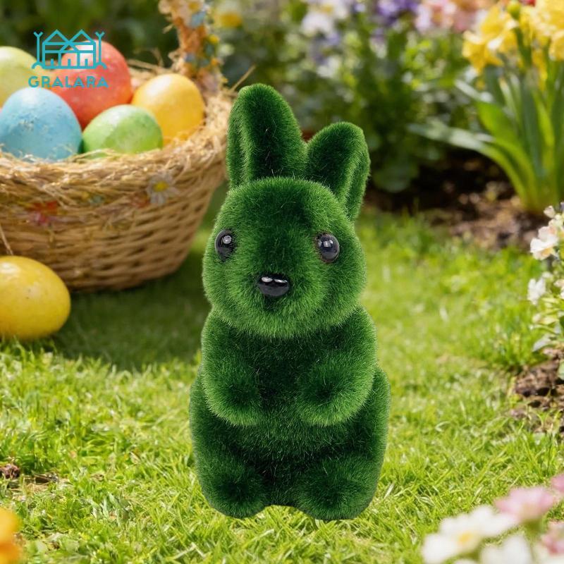 Gralara Flocked Rabbit Statue Foam Bunny Miniature Figurine Desk Table ...