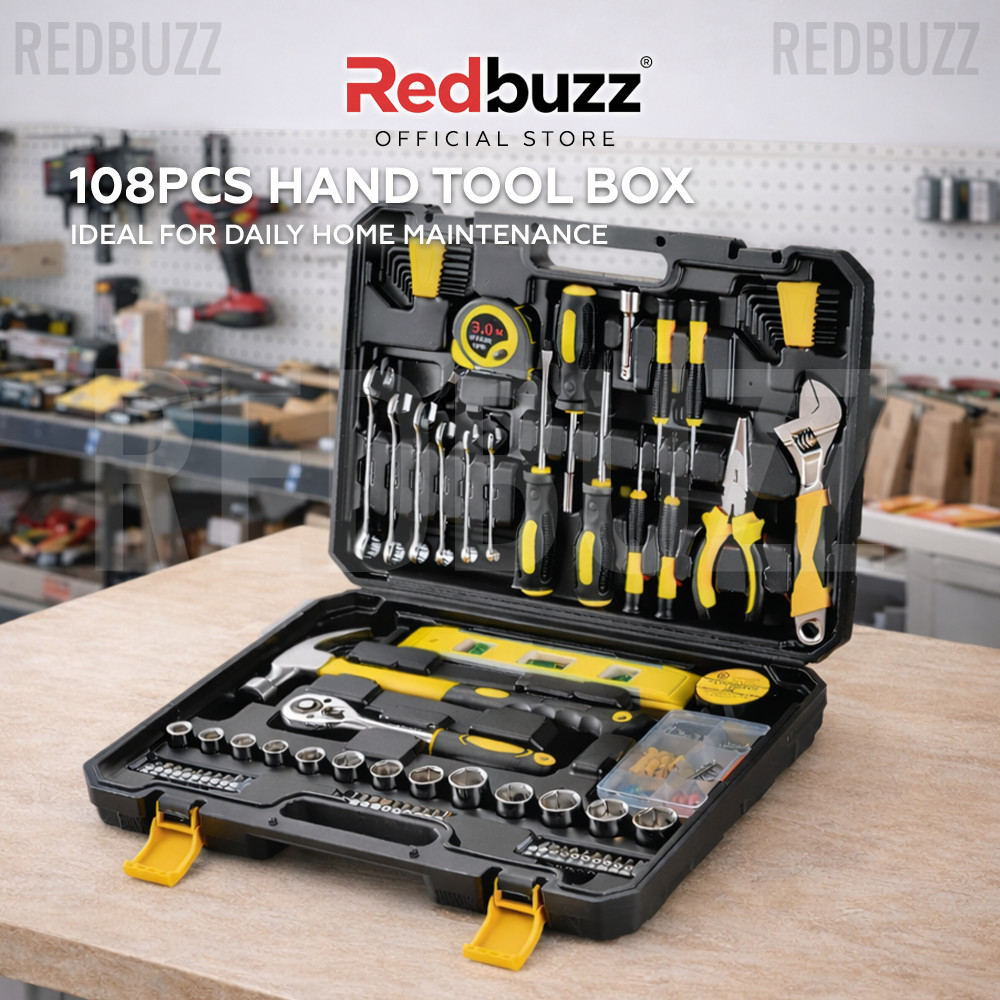 REDBUZZ 108pcs Household Hand Tool Box Set Screwdriver Set Tool Box ...
