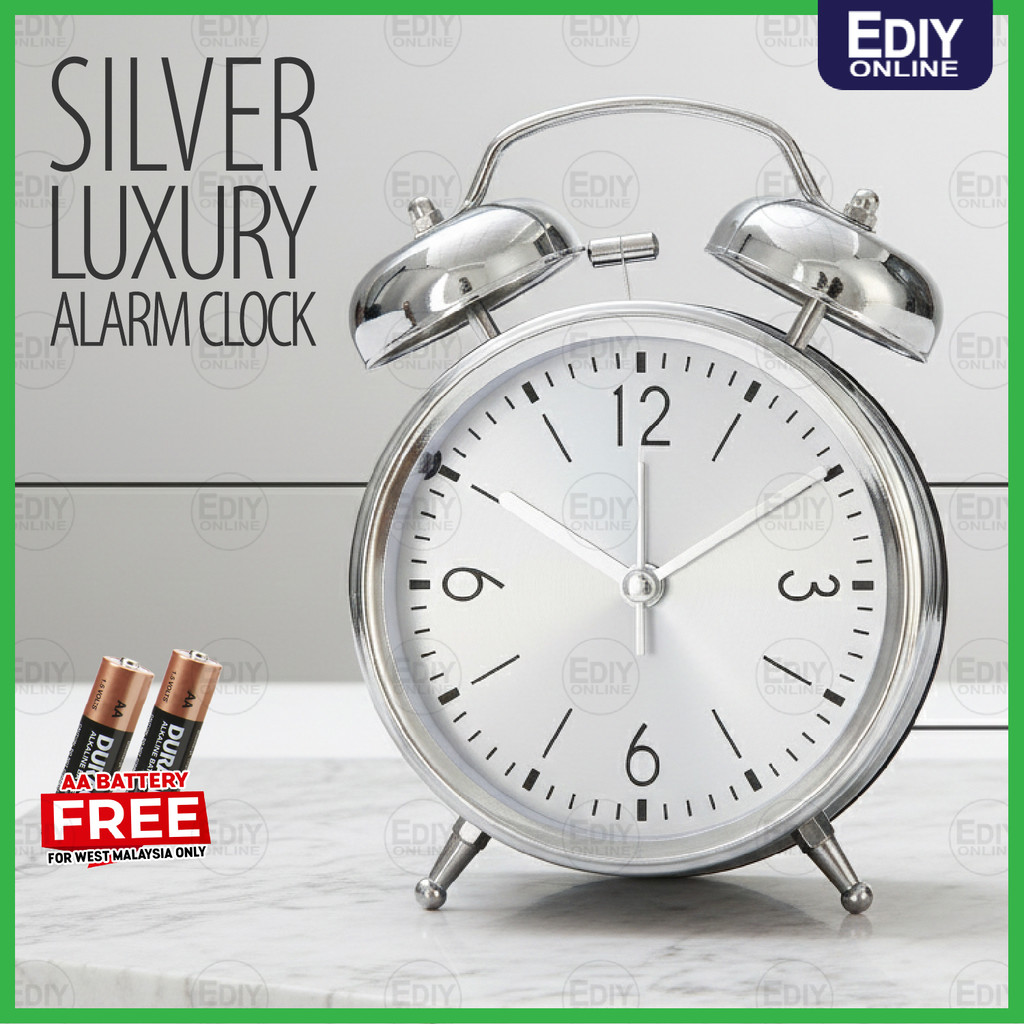 Minimalist Silver Quartz Alarm Clock Loud Sound Twin Bell Jam Tidur ...