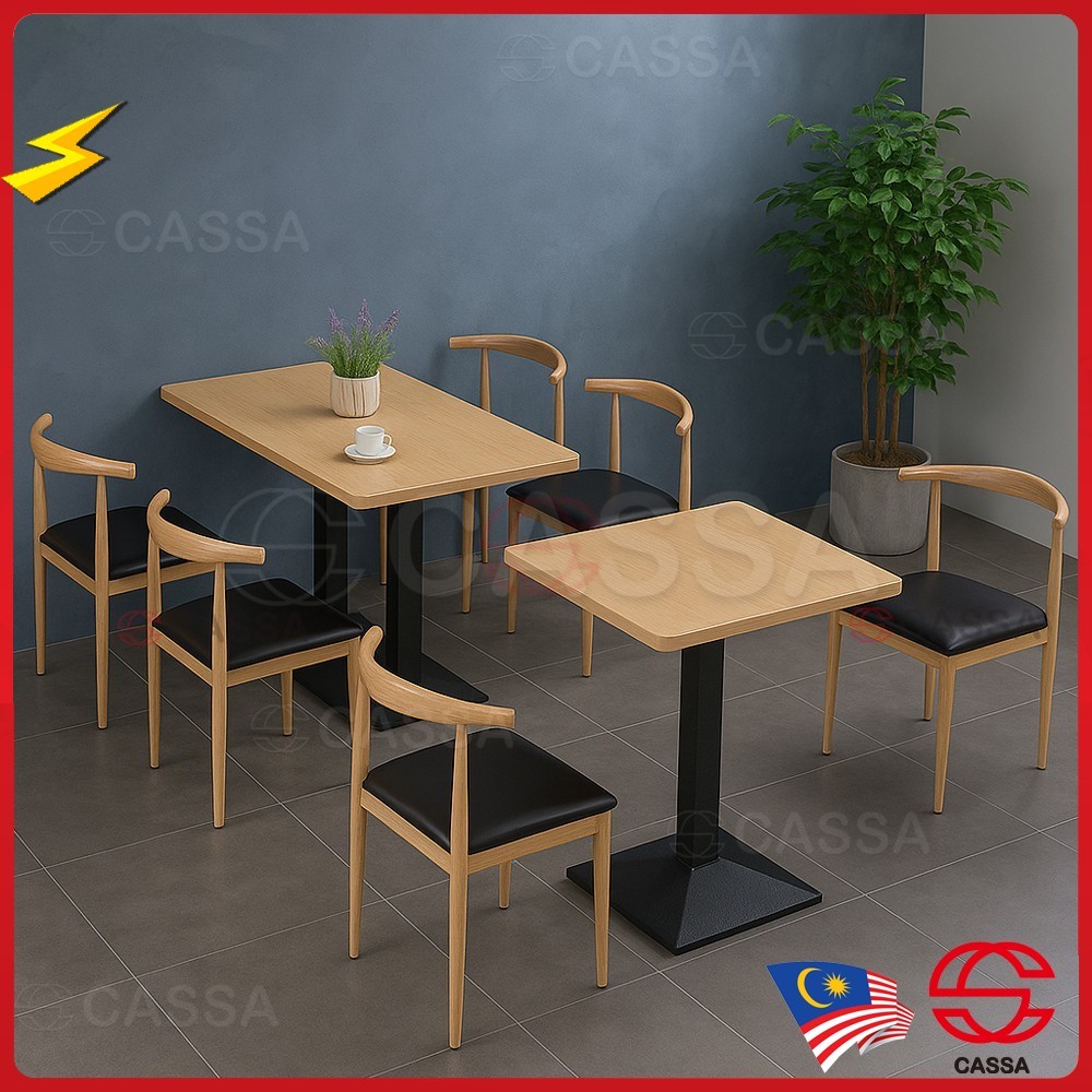 Cassa CAFET Melamine Square Rectangular Dining Cafe Table with Metal ...