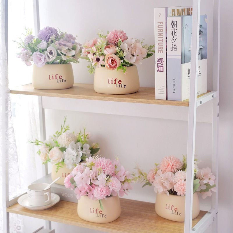 Artificial flowers with flower pots, artificial rose plant ornaments ...