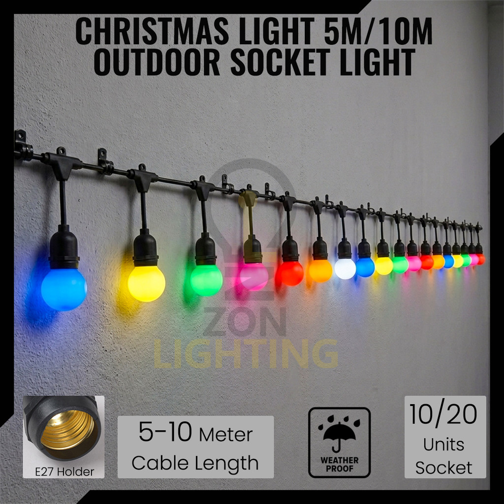 10 Meter 20 unit E27 Lamp Holder Waterproof Outdoor LED String Light ...
